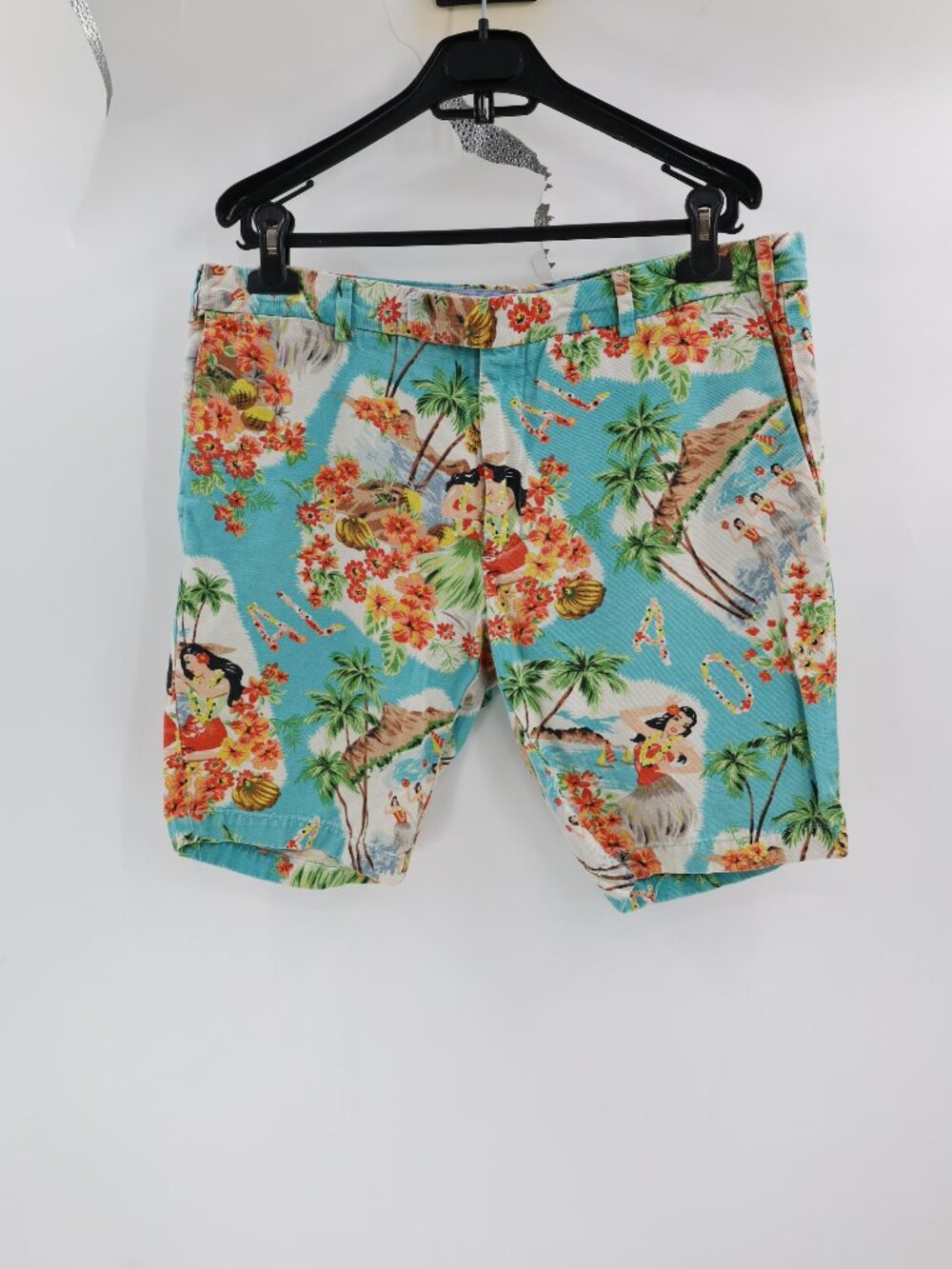Polo Ralph Lauren Shorts Mens 35 Hawaiian Floral Hula Girl Slim Fit Cotton Linen